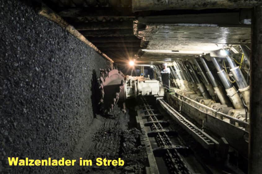 Underground mine excavator facing coal wall .