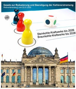 illustration deutscher reichstag und mensch-ärgere-dich-nicht-hütchen