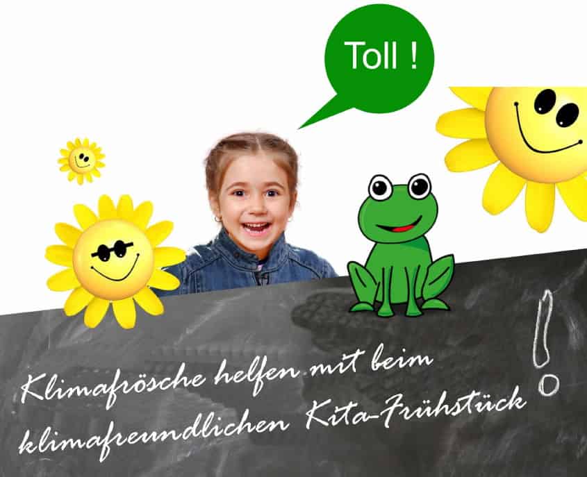 kita-kind mit frosch und gelben smiles. revierkohle-grafik