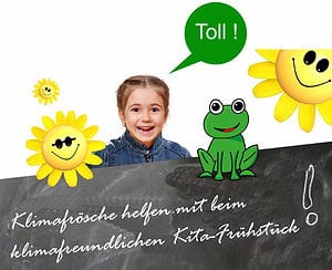 kita-kind mit frosch und gelben smiles. revierkohle-grafik