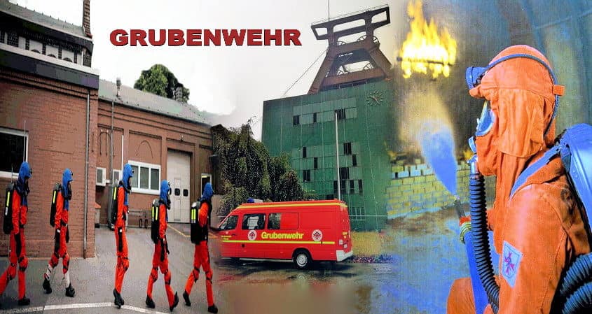 Grubenwehrmänner der Hauptstelle für das Grubenrettungswesen im Einsatz